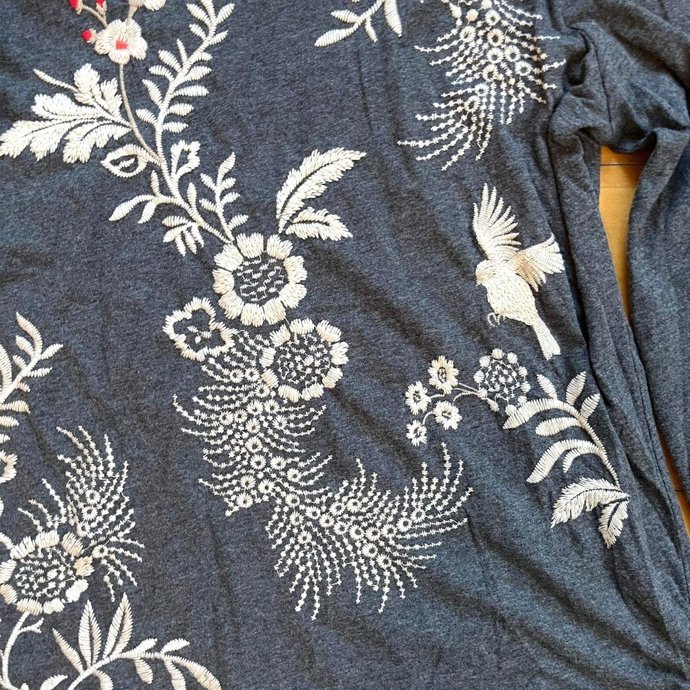 Johnny Was Navy Floral Embroidered Peasant Blouse - Picture 4 of 6
